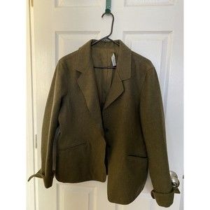 Vintage Anne Klein Blazer Womens Olive Green Wool Tweed Classic Casual